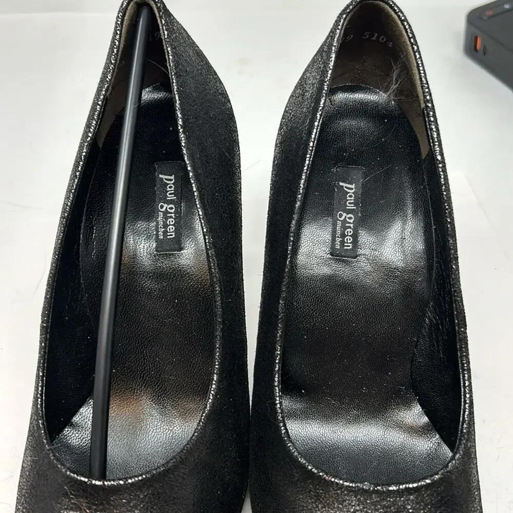 Paul Green Women's Shimmery Black Leather Pumps 4 Inch Heels Size 7